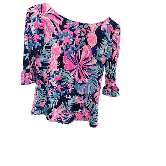 Lilly Pulitzer Tops - Lilly Pulitzer XS  Women Cotton Top Tee Floral Keyhole 3/4 Sleeve Preppy Resort